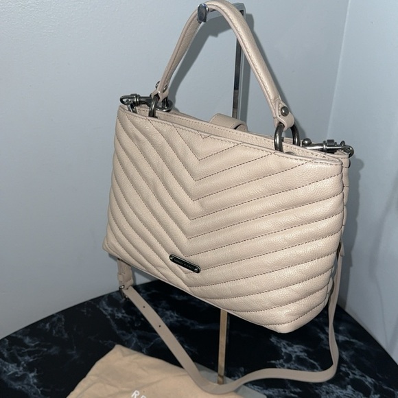 REBECCA MINKOFF Edie Top Handle Quilted Leather Satchel Cashmere AUTHENTIC - Picture 6 of 12